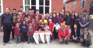 Rinpoche with School Children, Tutor, and Parents, March 2014